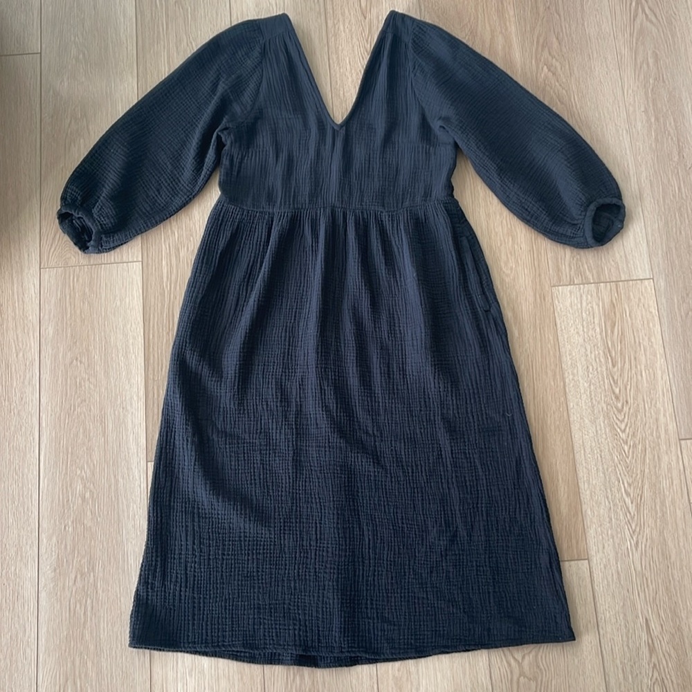 Madewell Organic Cotton Lightspun V-Neck Midi Dress Black Medium